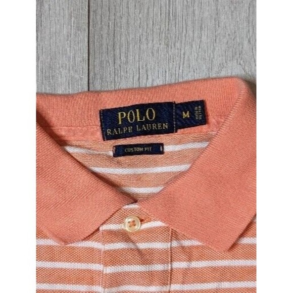 Polo Ralph Lauren Orange/White Stripe Short Sleeve Shirt Green Polo Logo Sz Med - Picture 4 of 7